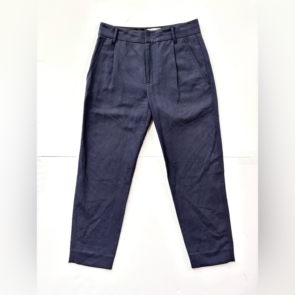 VINCE Navy Linen Cropped Tapered Ankle Business Casual Pants‎ Size 4
